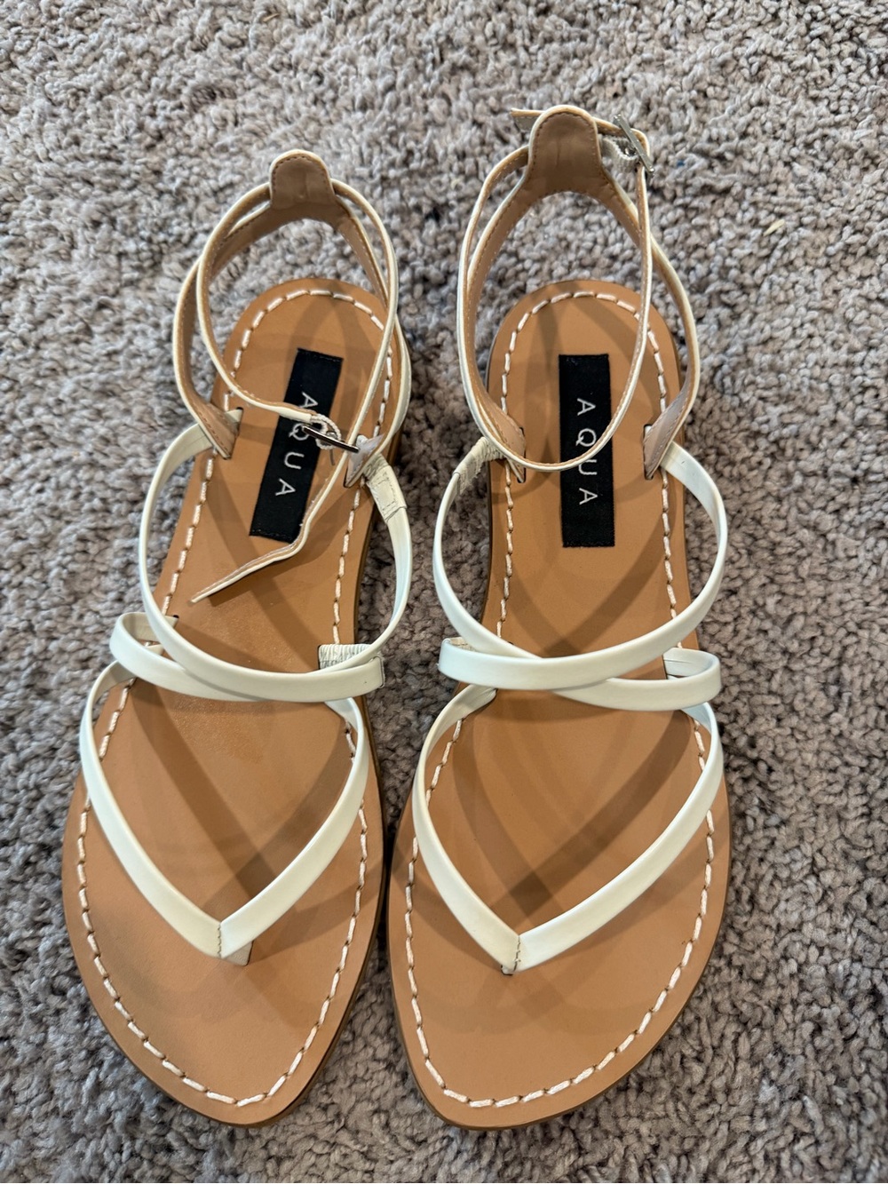 Aqua Women's  Leather  white Strappy Wrap Sandals